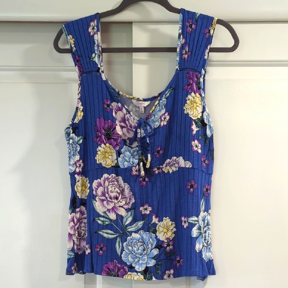 Floral Sleeveless Top - Blue, Purple, Yellow